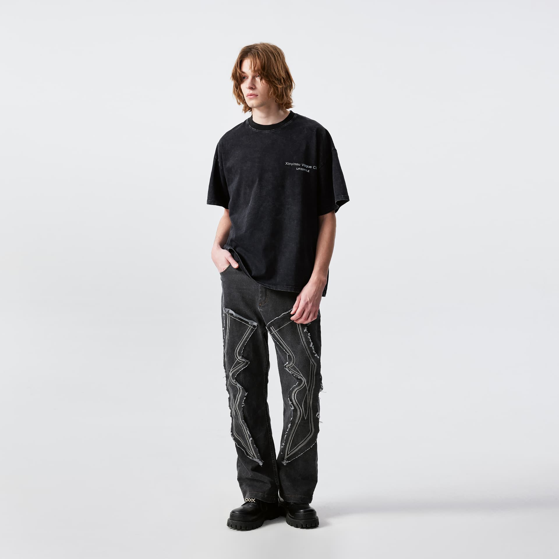 Штаны XINYINSU 25SS Джинсы Унисекс Черные - изображение 7