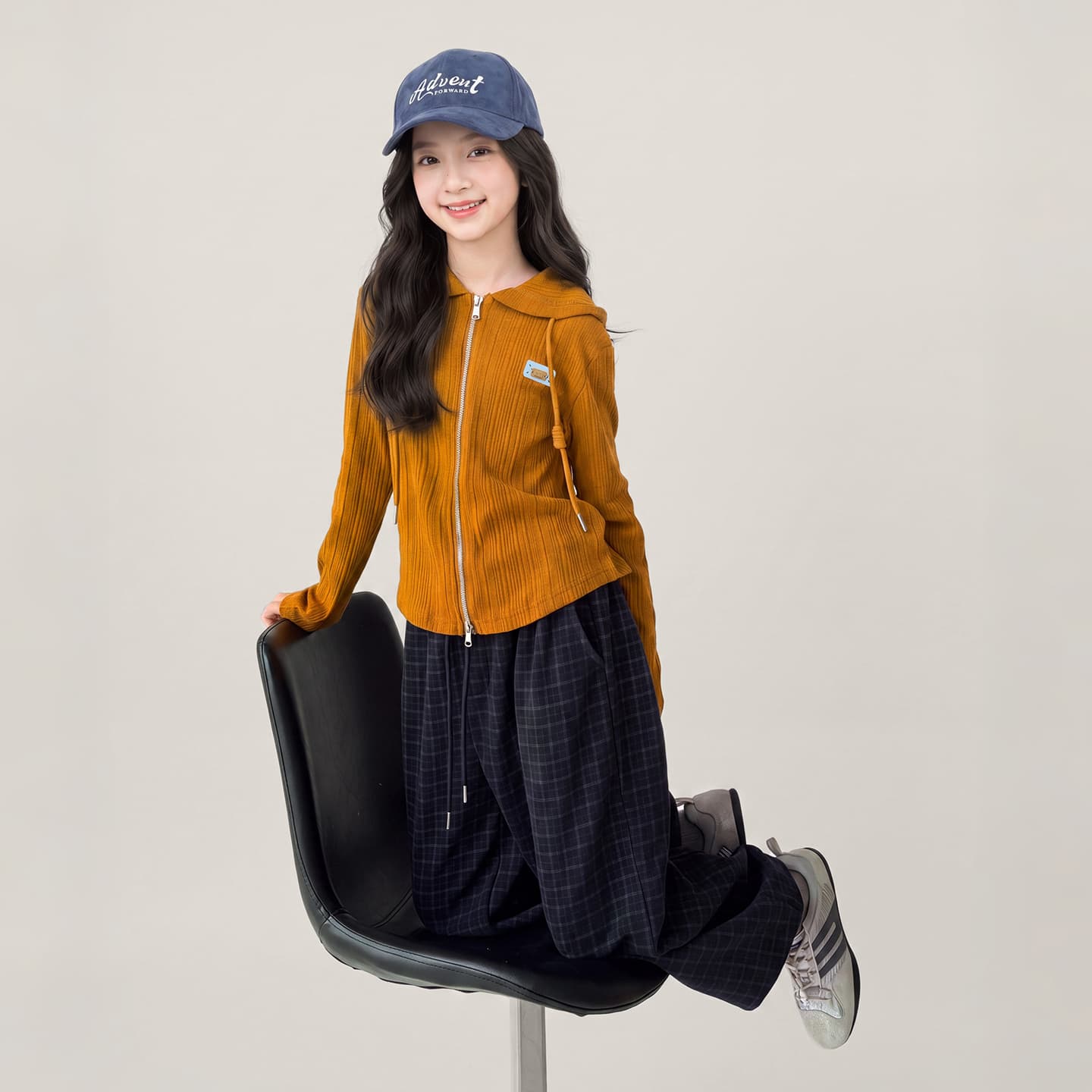 ATONGMU Топ Оранжевый + Клетчатый KNIT Штаны Kids Повседневный Спортивный Костюм Комплекты - изображение 4