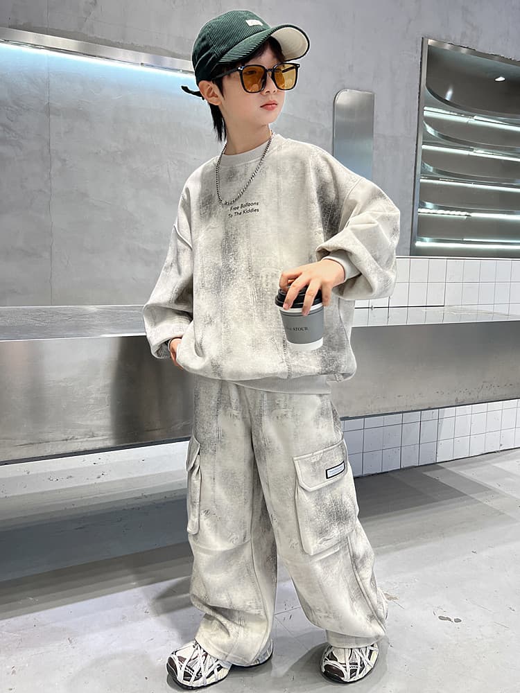 ATONGMU Светло-серый Tie Dye Kids Повседневные спортивные костюмы Наборы - изображение 5