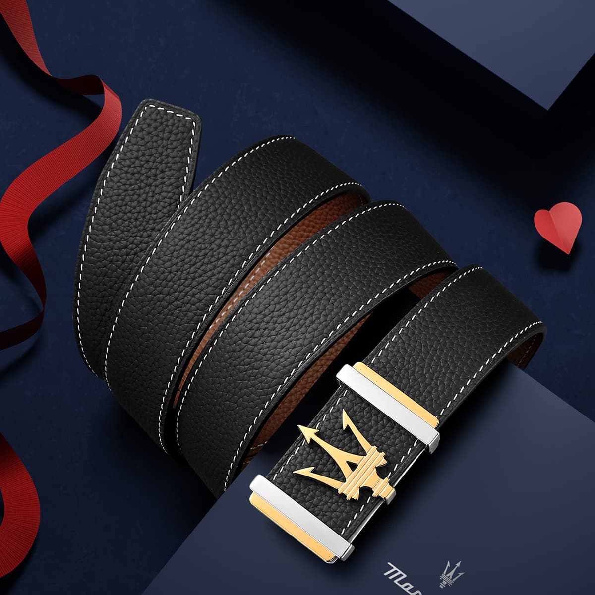 Ремень Maserati Коровья кожа Нержавеющая сталь Кожаные ремни Мужской Ширина корпуса 3,4 см - изображение 8