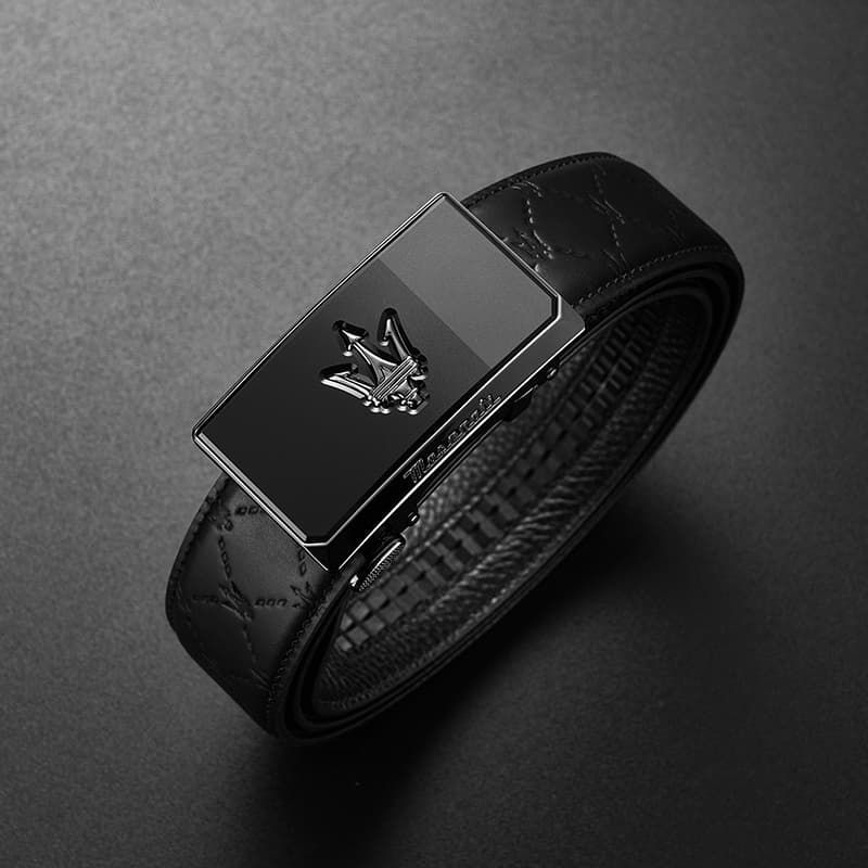 Ремень Maserati Ограниченная версия роскошной коробки Мужской кожаный ремень Премиум деловой стиль Пряжка-пластина Премиум-графитовый черный Ремень Молодежная мода Верхний слой коровьей кожи Кожаные ремни Мужской Металлическая пряжка Около 3,5см - изображение 6
