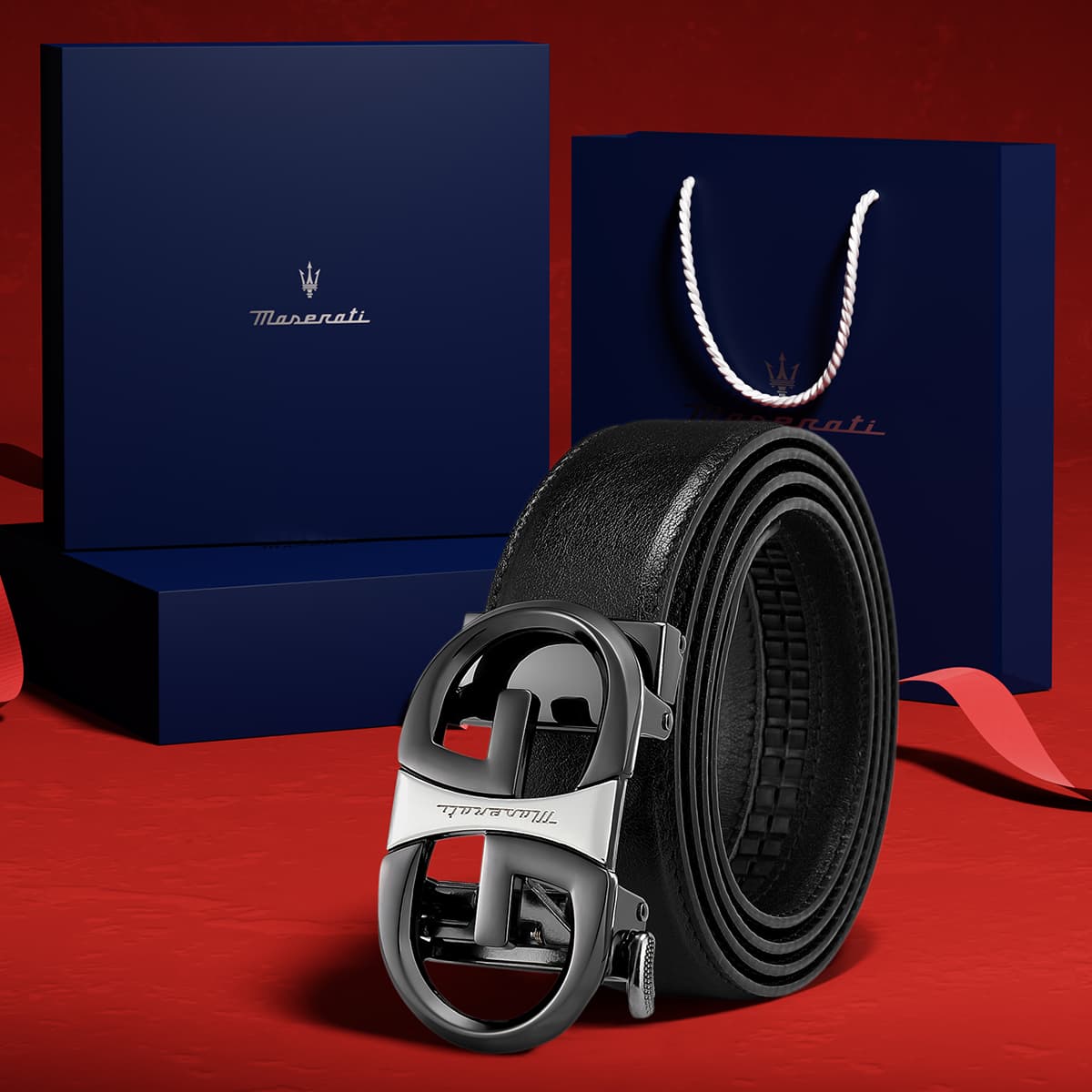 Ремень Maserati Ремни из коровьей кожи Мужской Черный 3,4CM - изображение 3