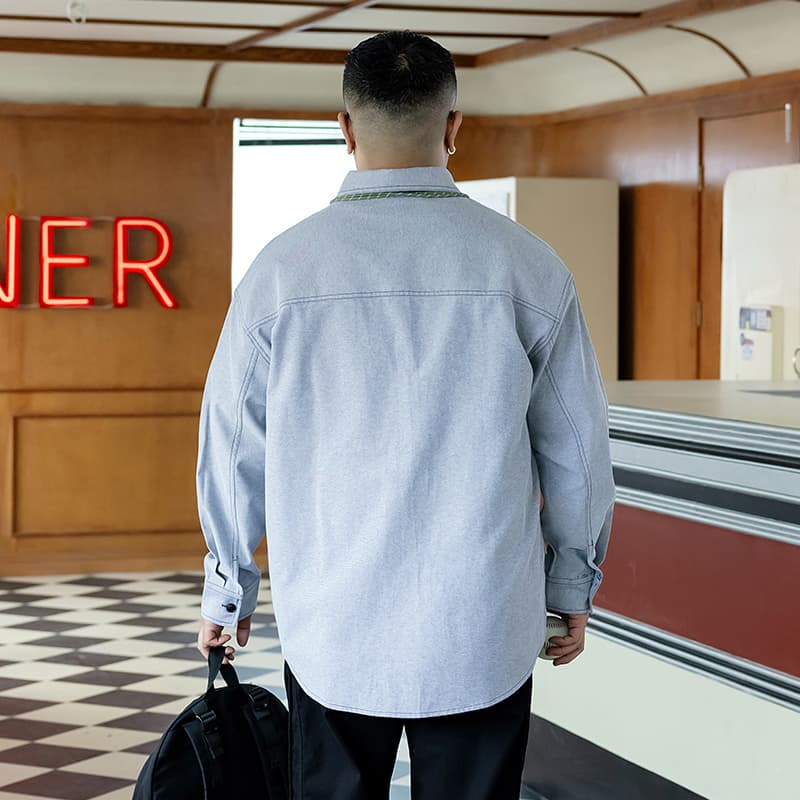 Рубашка WAYNEXZAVIER Светло-серые Мужские Рубашки - изображение 4