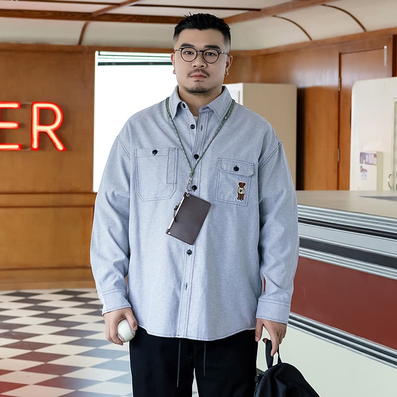 Рубашка WAYNEXZAVIER Светло-серые Мужские Рубашки - изображение 3