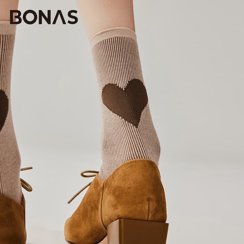 Носки BONAS Сердце Черный + Сердце Зеленый + Сердце Кофейный Женские носки Crew - изображение 3