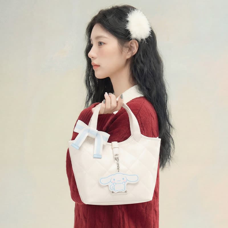 Сумка Sanrio Cinnamoroll Милый и симпатичный бант модный ромбовидный узор универсальный PU сумки обычный женский белый - изображение 5
