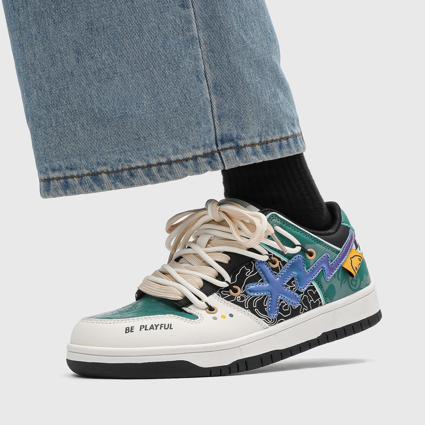 Кроссовки B.DUCK Hook Storm Lightning Мода Сияющий Роскошная Уличная Одежда Реверс Индивидуальный Трендовый Низкий Топ - изображение 5