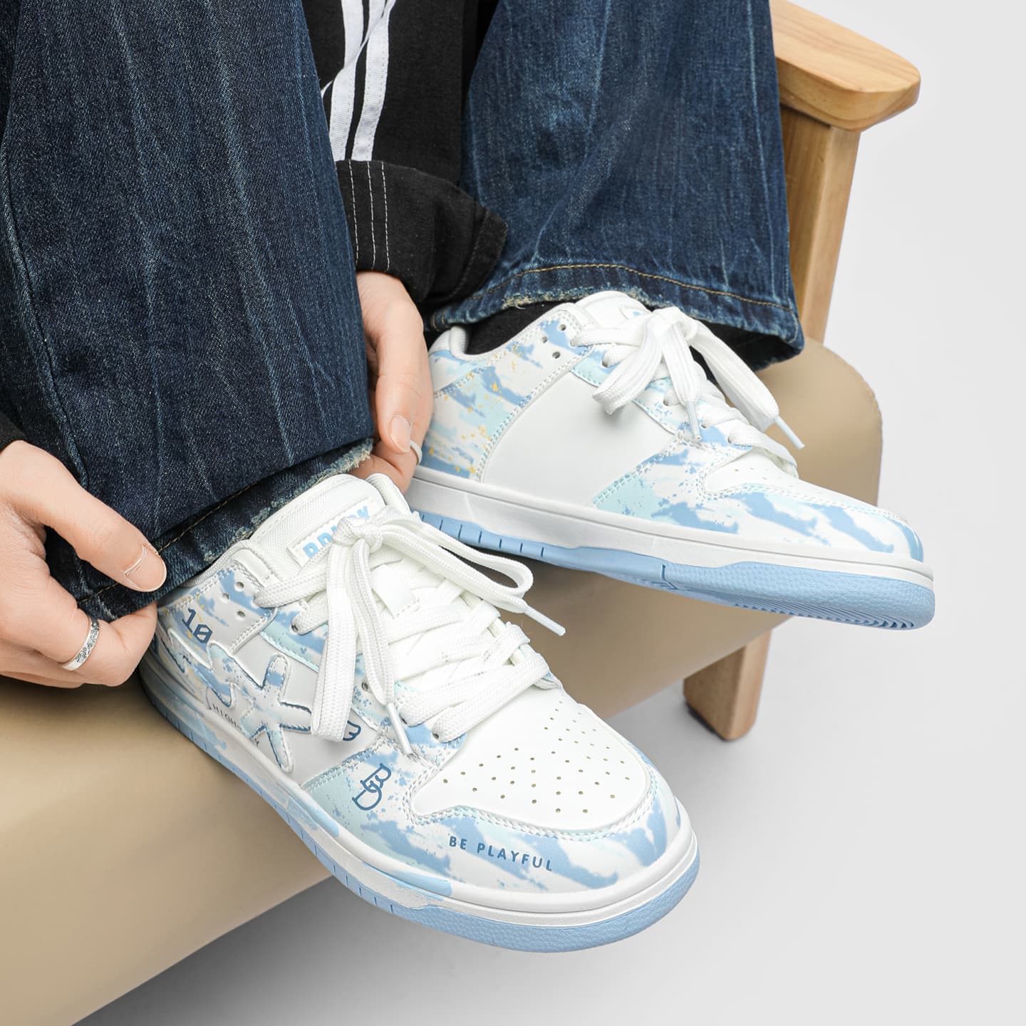 Кроссовки B.DUCK Hook Storm Lightning Ледяной синий Лошадь Год CNY визуально увеличивает рост Низкие кеды для скейтбординга - изображение 4