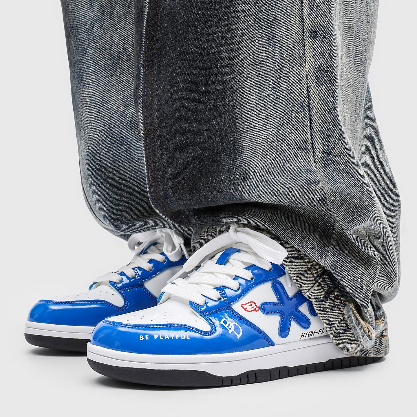 Кроссовки B.DUCK Hook Storm Lightning Американский Гонки Граффити Уличная одежда Лакированная кожа - изображение 5