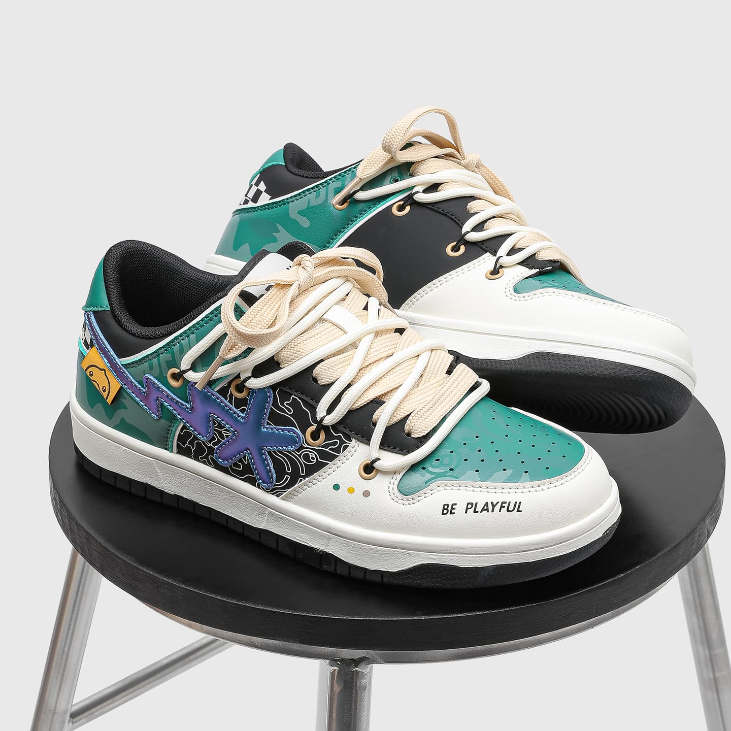 Кроссовки B.DUCK Hook Storm Lightning Мода Сияющий Роскошная Уличная Одежда Реверс Индивидуальный Трендовый Низкий Топ - изображение 3