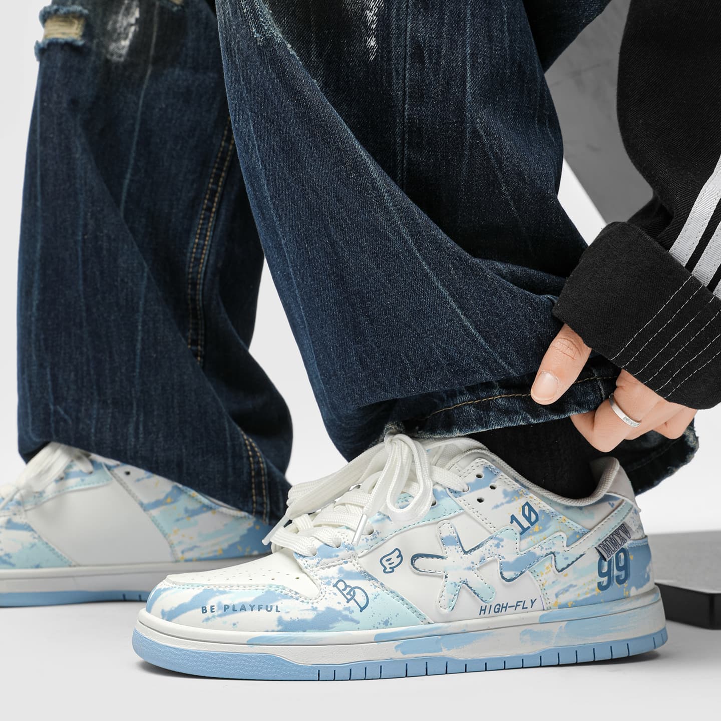 Кроссовки B.DUCK Hook Storm Lightning Ледяной синий Лошадь Год CNY визуально увеличивает рост Низкие кеды для скейтбординга - изображение 5