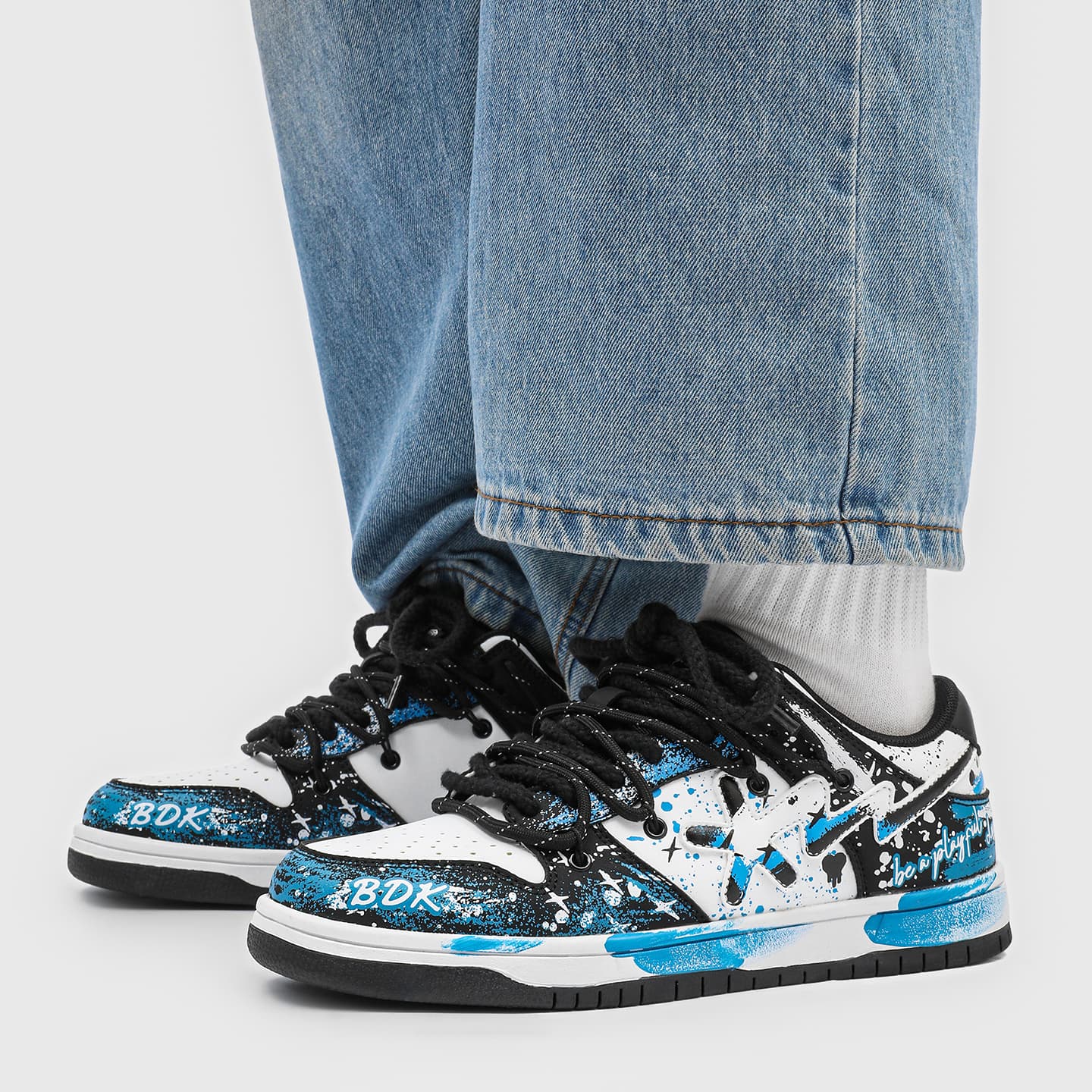 Кроссовки B.DUCK Hook Storm Lightning Глубокое море Звездный свет Кляксы чернил Граффити С эффектом старения Готический стиль - изображение 5