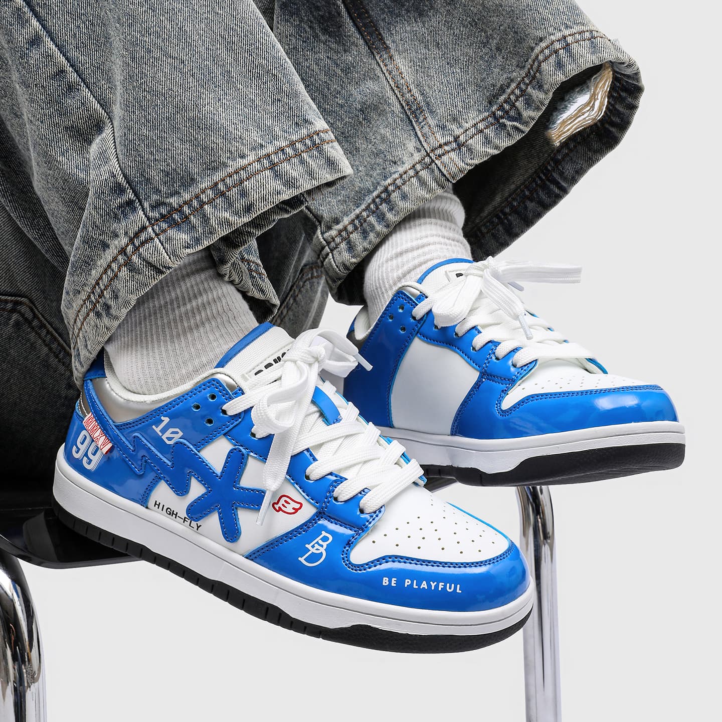 Кроссовки B.DUCK Hook Storm Lightning Американский Гонки Граффити Уличная одежда Лакированная кожа - изображение 4