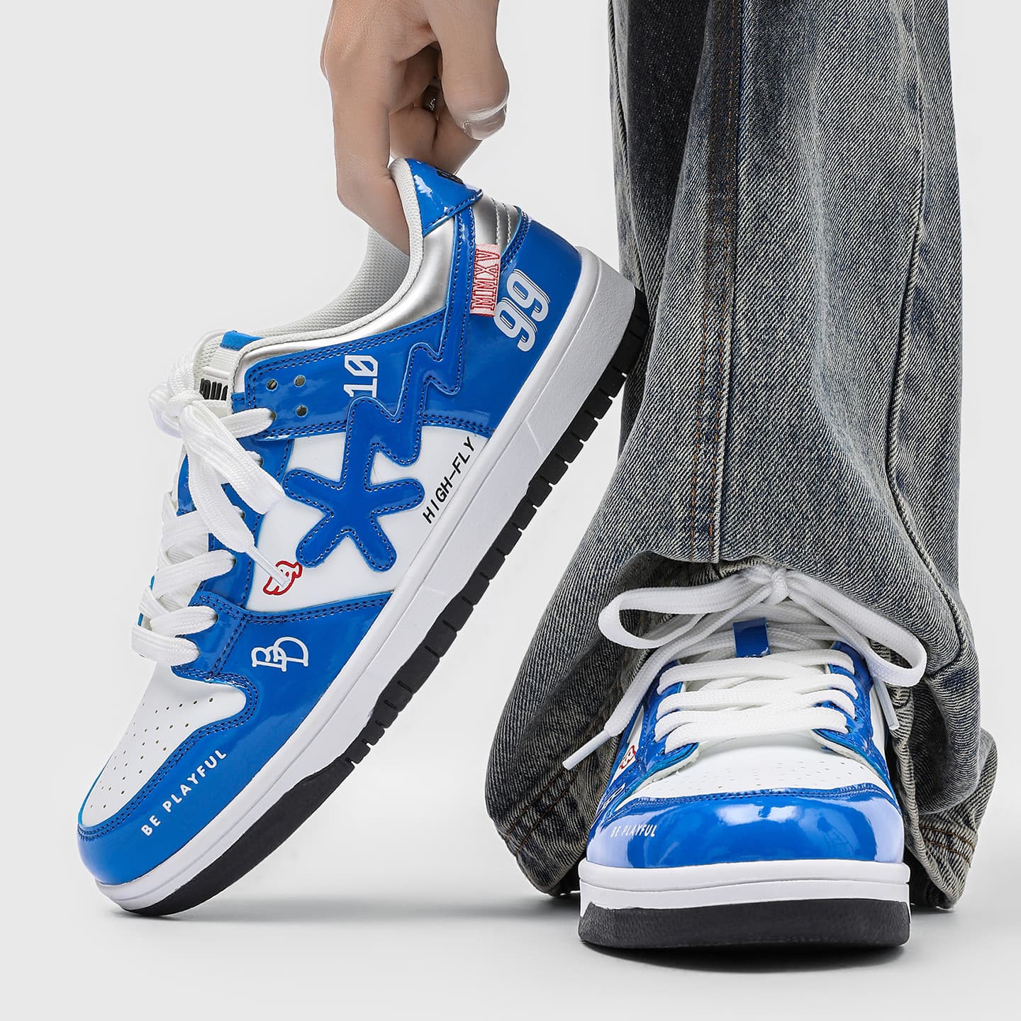 Кроссовки B.DUCK Hook Storm Lightning Американский Гонки Граффити Уличная одежда Лакированная кожа - изображение 6