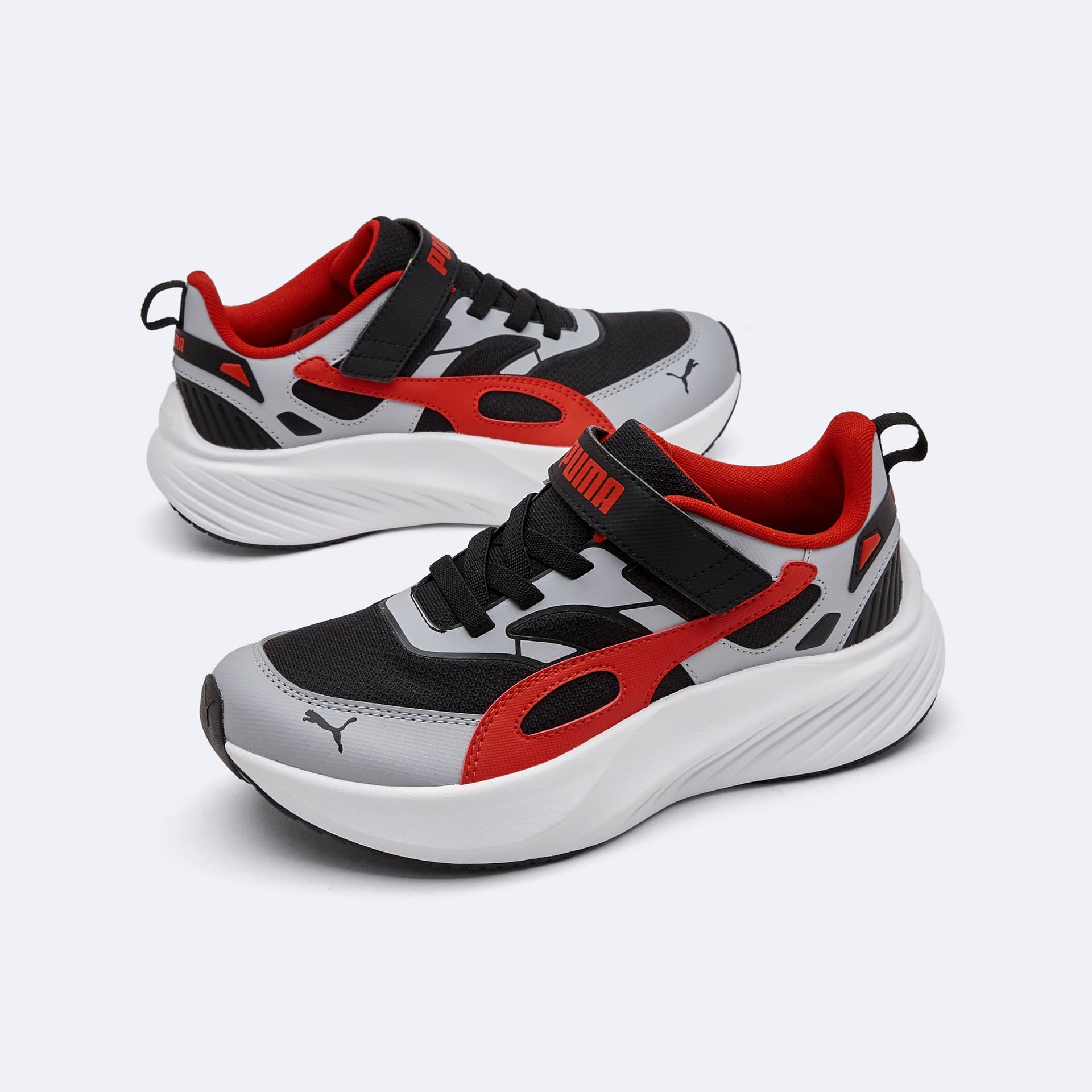 Кроссовки PUMA POUNCE LITE CM AC+ Детская беговая обувь Низкий топ Светло-серый Красный Черный Kids - изображение 5