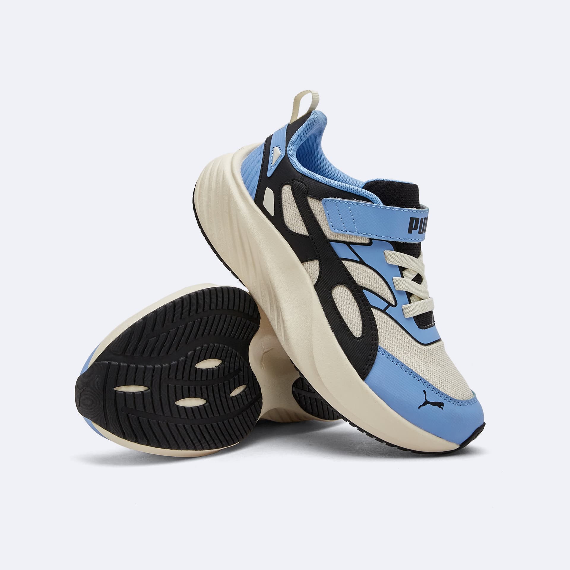 Кроссовки PUMA POUNCE LITE CM AC+ Детская беговая обувь Низкий топ Снежно-черный Светло-синий Kids - изображение 6