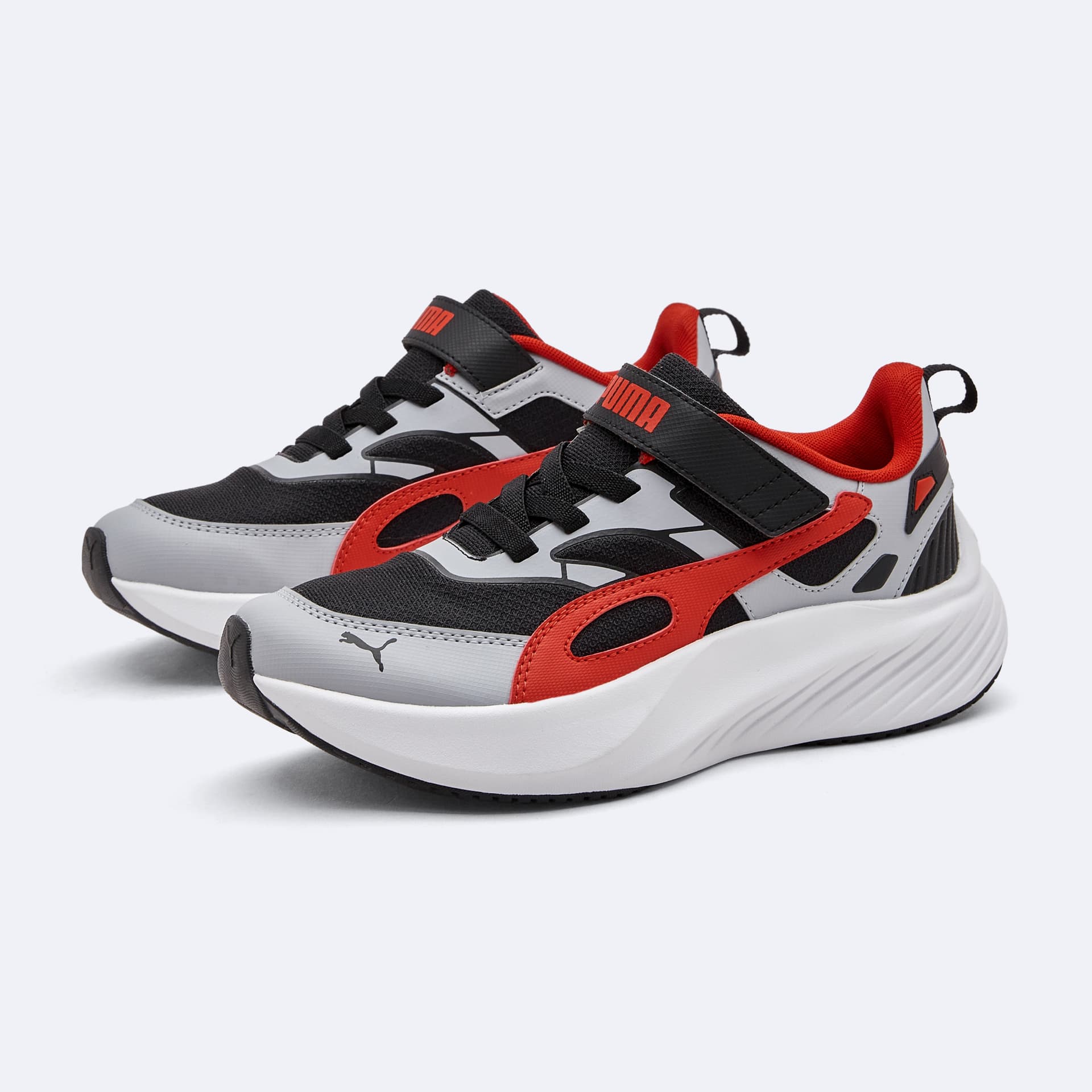 Кроссовки PUMA POUNCE LITE CM AC+ Детская беговая обувь Низкий топ Светло-серый Красный Черный Kids - изображение 2
