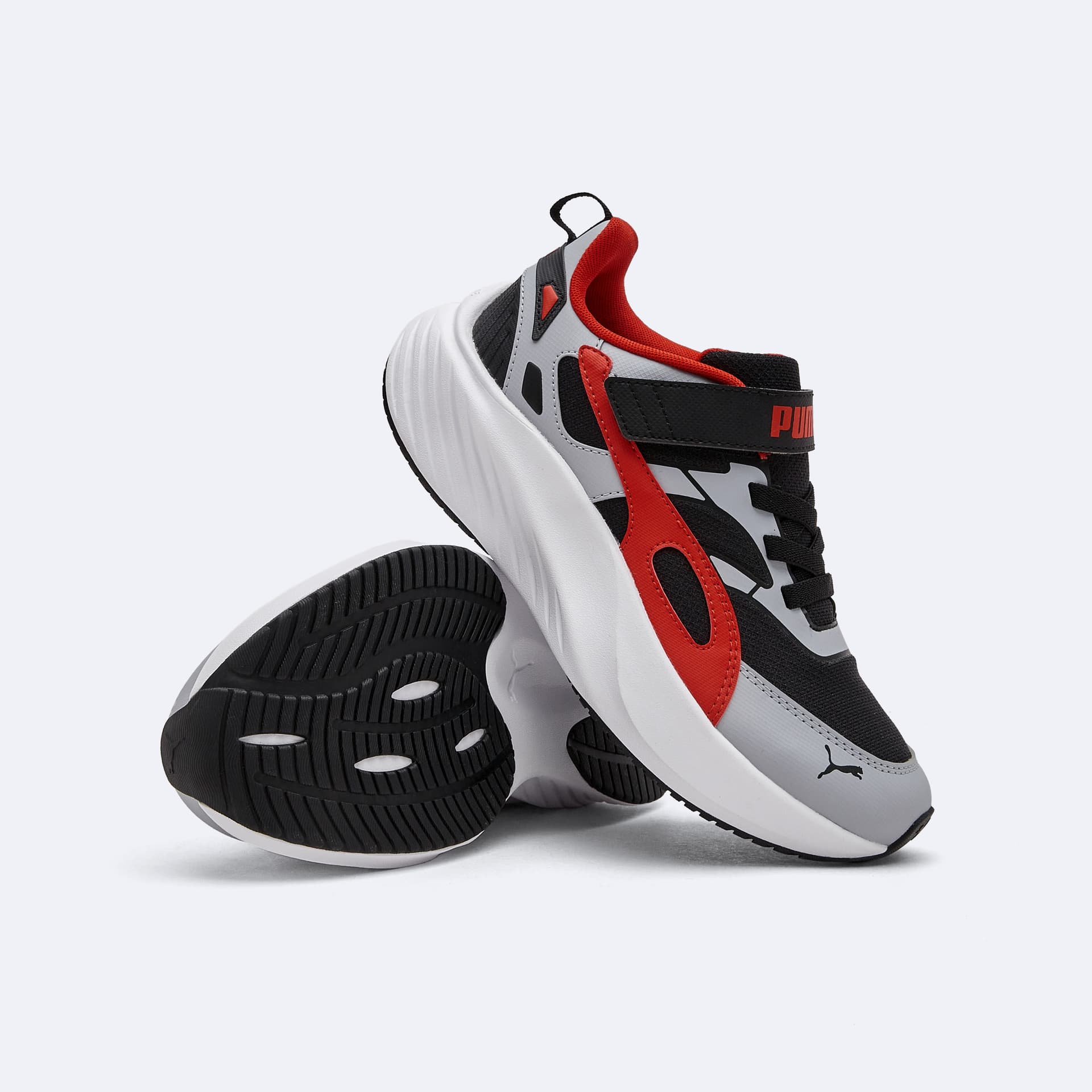 Кроссовки PUMA POUNCE LITE CM AC+ Детская беговая обувь Низкий топ Светло-серый Красный Черный Kids - изображение 7