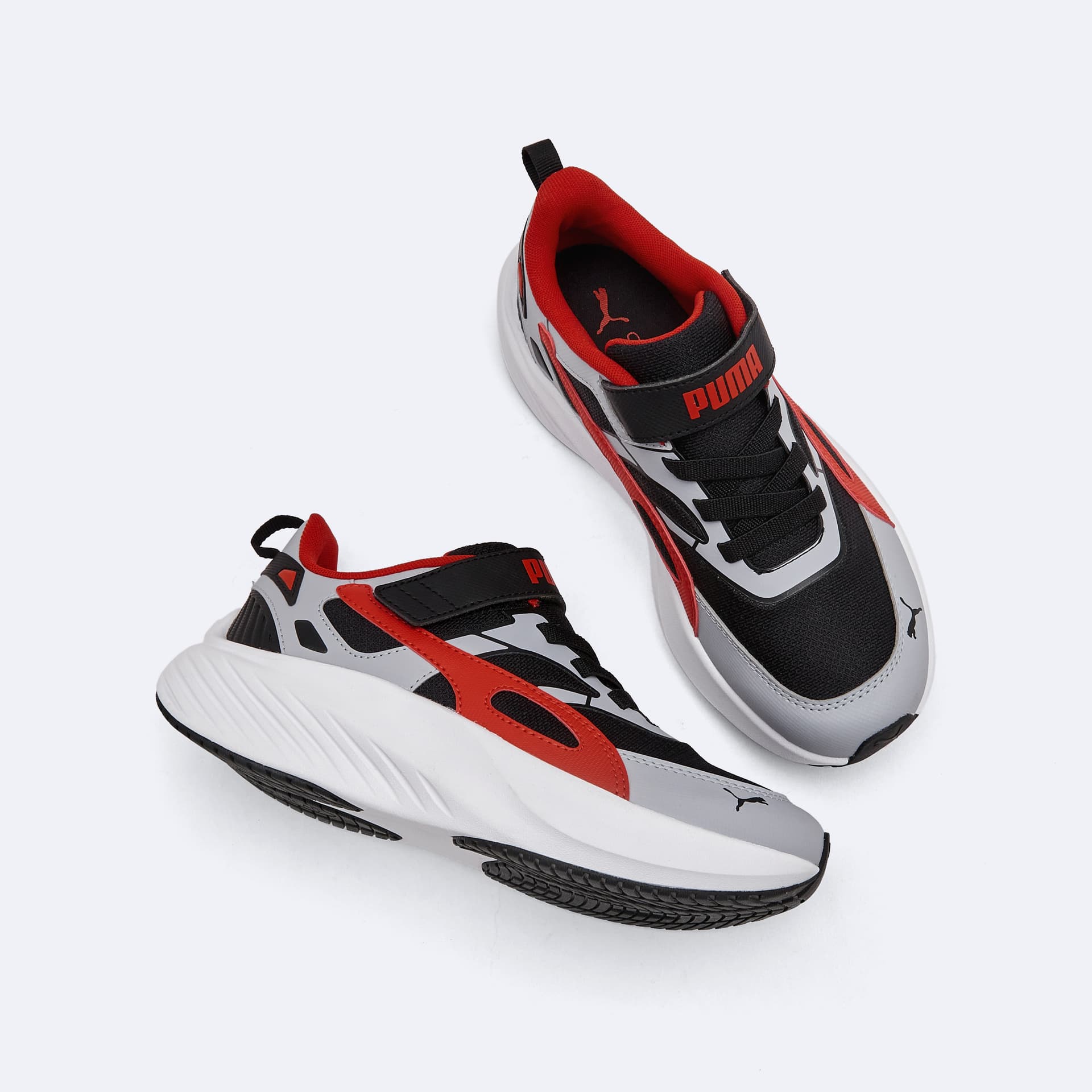 Кроссовки PUMA POUNCE LITE CM AC+ Детская беговая обувь Низкий топ Светло-серый Красный Черный Kids - изображение 6