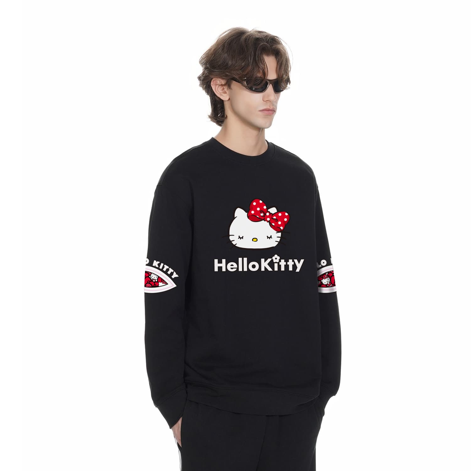 Худи Sanrio x Hello Kitty Совместная коллекция Hello Kitty Эксклюзивный индивидуальный экстра свободный удобный мягкий пуловер круглый вырез базовая рубашка милый мультяшный модный универсальный флисовая подкладка термозащитный унисекс Толстовка - изображение 7
