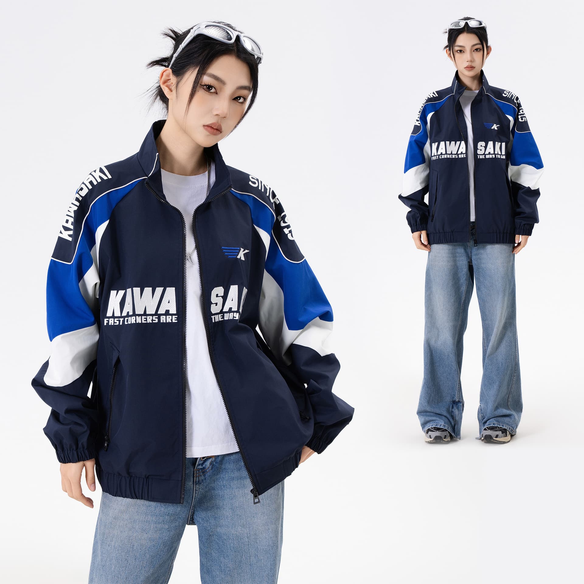 Куртка Kawasaki x Кавасаки Американский винтаж Люксовая уличная мода Многоцветный Унисекс Воротник-стойка Ветрозащитный Гоночные костюмы / Мотоциклетные костюмы Куртки & Пальто - изображение 3