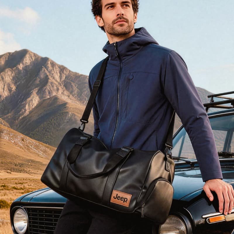 Спортивная сумка Jeep Oxford с кожаными вставками дорожная сумка унисекс черный - изображение 4