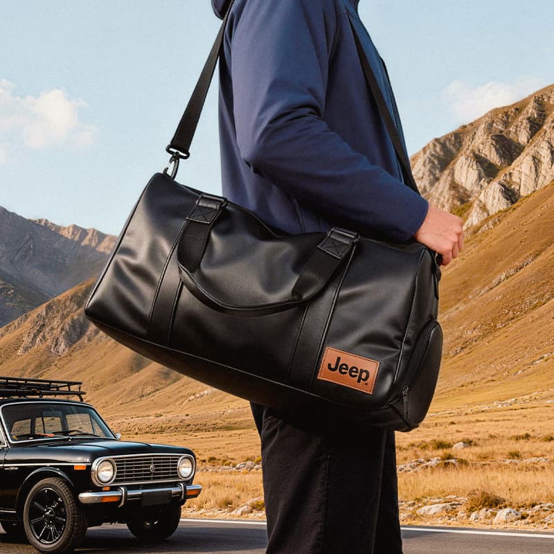 Спортивная сумка Jeep Oxford с кожаными вставками дорожная сумка унисекс черный - изображение 5