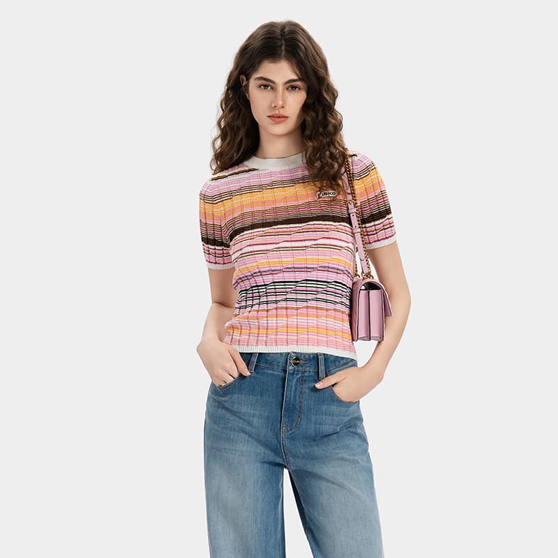 Футболка PINKO Розовые полосы Женские Футболки - изображение 4