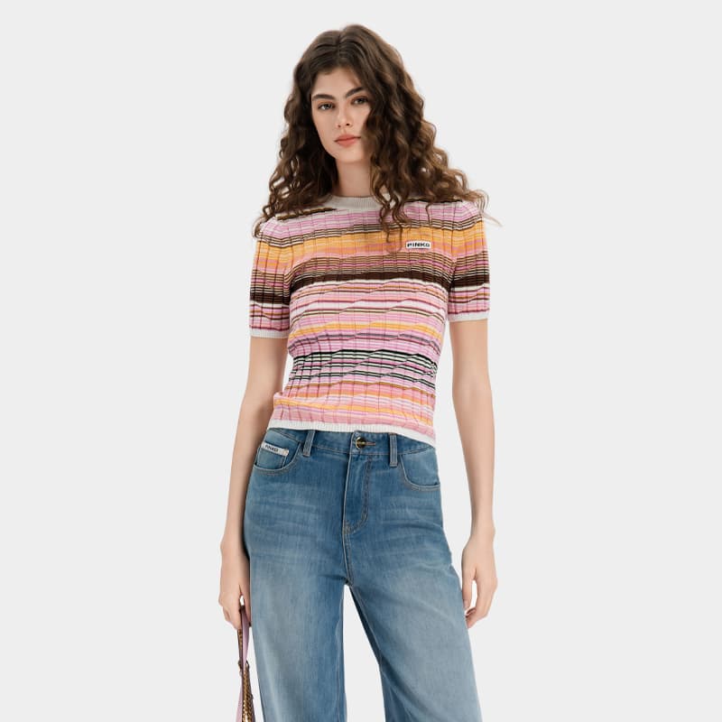 Футболка PINKO Розовые полосы Женские Футболки - изображение 3
