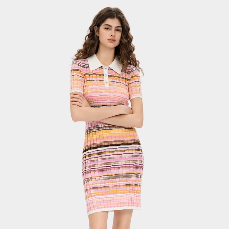 Платье PINKO SS26 Короткое платье с короткими рукавами женское розовые полосы - изображение 2