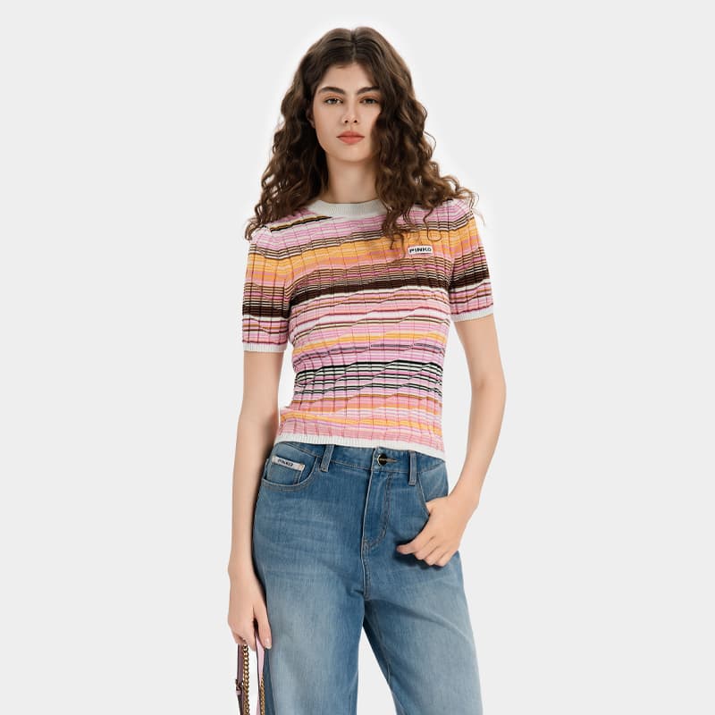 Футболка PINKO Розовые полосы Женские Футболки - изображение 2