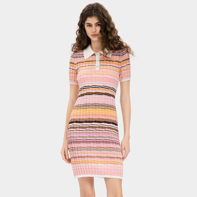 Платье PINKO SS26 Короткое платье с короткими рукавами женское розовые полосы - изображение 3