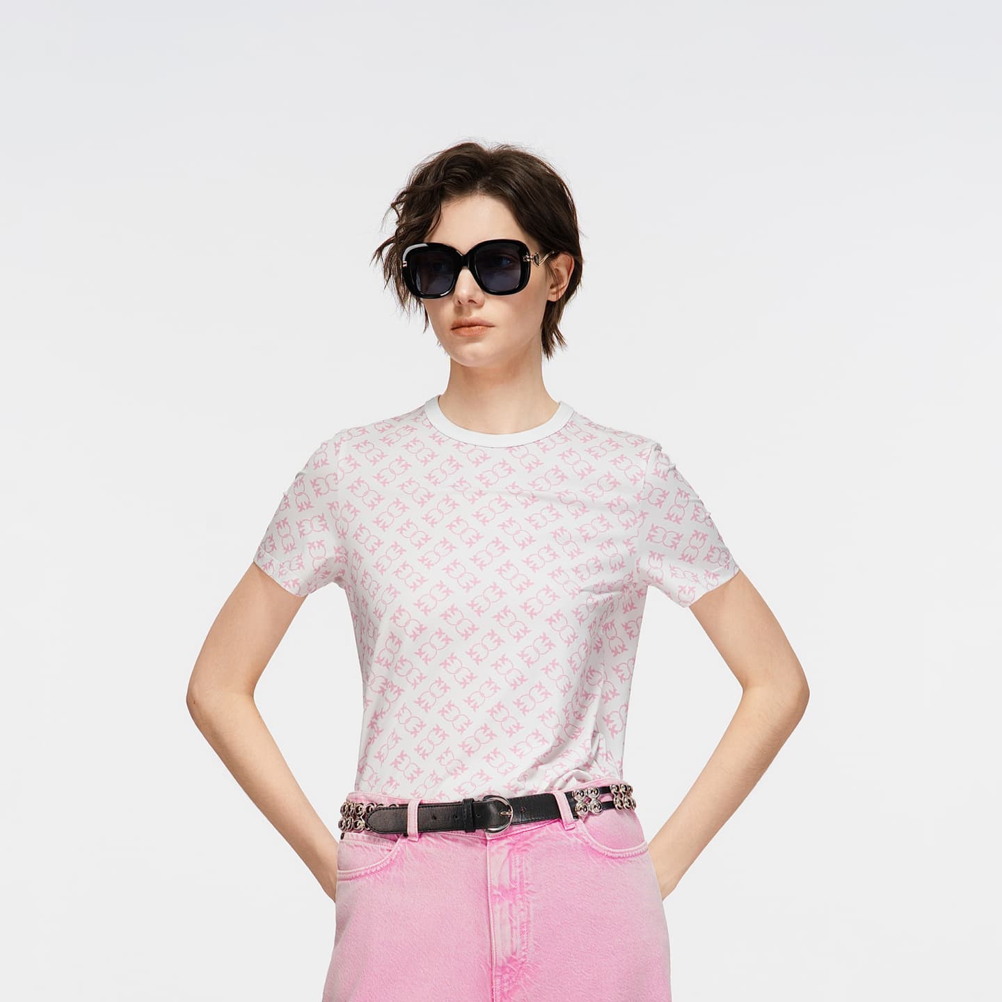 Футболка PINKO Розовые цветы Женские T-рубашки - изображение 2