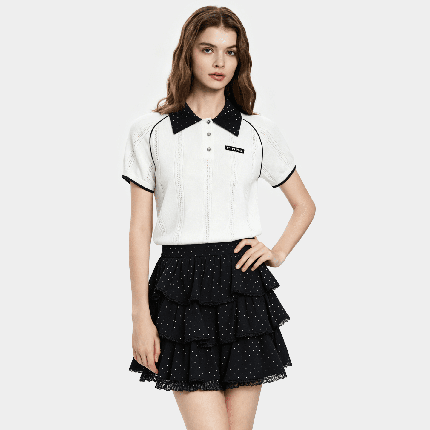 Юбка PINKO Белый Точка Женские Повседневные Мини Юбки - изображение 5
