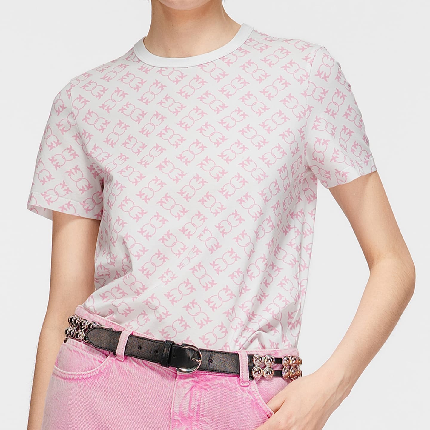 Футболка PINKO Розовые цветы Женские T-рубашки - изображение 5
