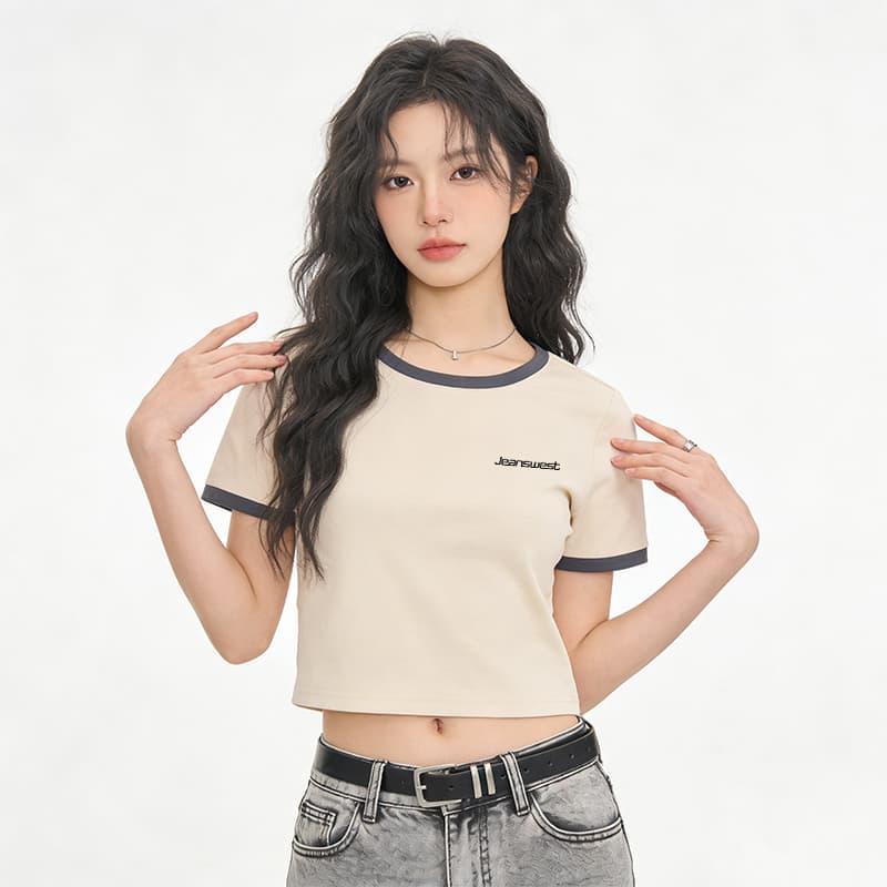 Футболка JEANSWEST Абрикосовый Серый Женские T-рубашки - изображение 2