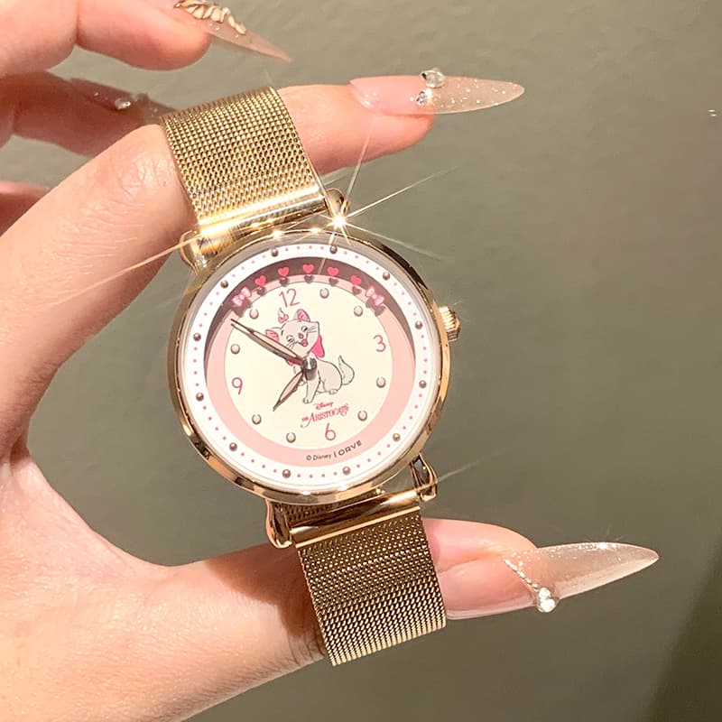 Часы Disney Marie Cat Collection Кварцевый механизм Стальной ремешок Watch Women's Watch Розовый Циферблат часов - изображение 4