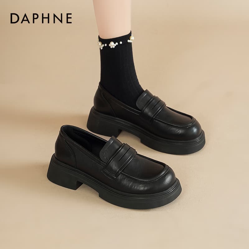 Лоферы DAPHNE Лоферы Низкий Топ Черный [Матовый Верх 4 см Каблук] Женские - изображение 6
