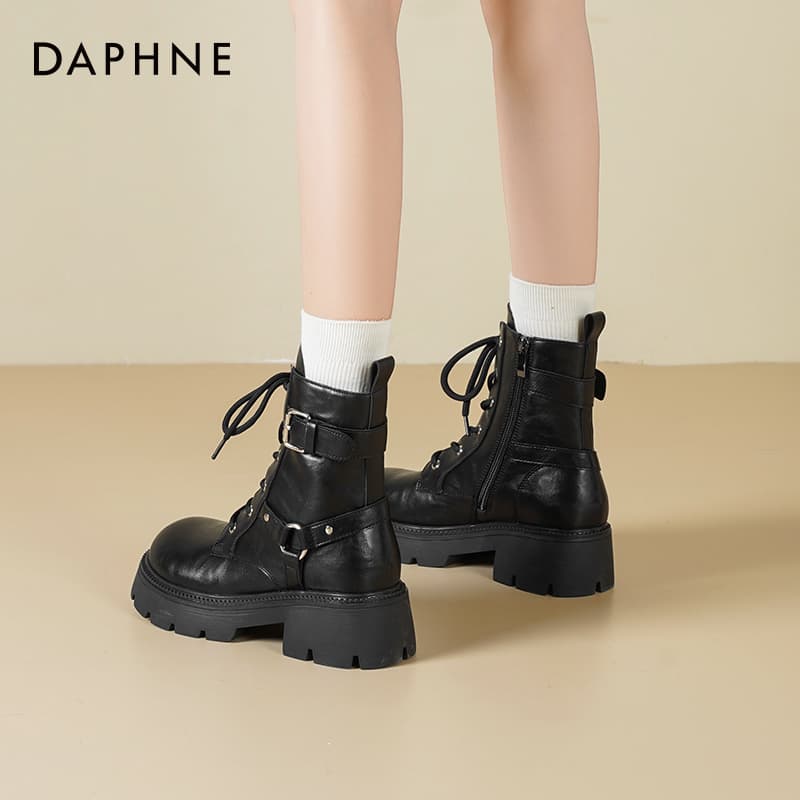 Ботинки DAPHNE Армейские ботинки Черный[Высота каблука 6 см] Женские - изображение 4