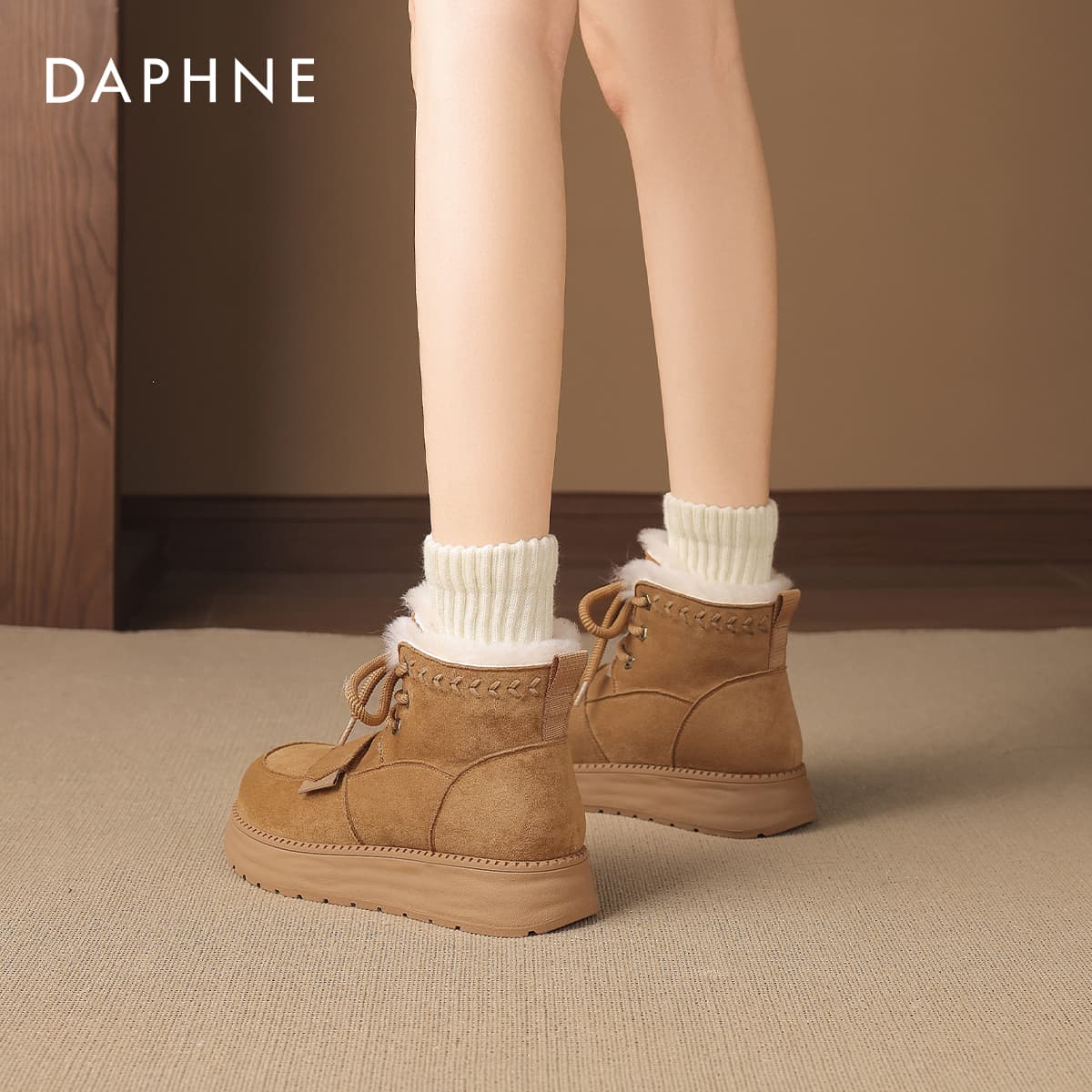 Ботинки зимние DAPHNE Сноубутсы Хаки Высота каблука 4CM Женские - изображение 4