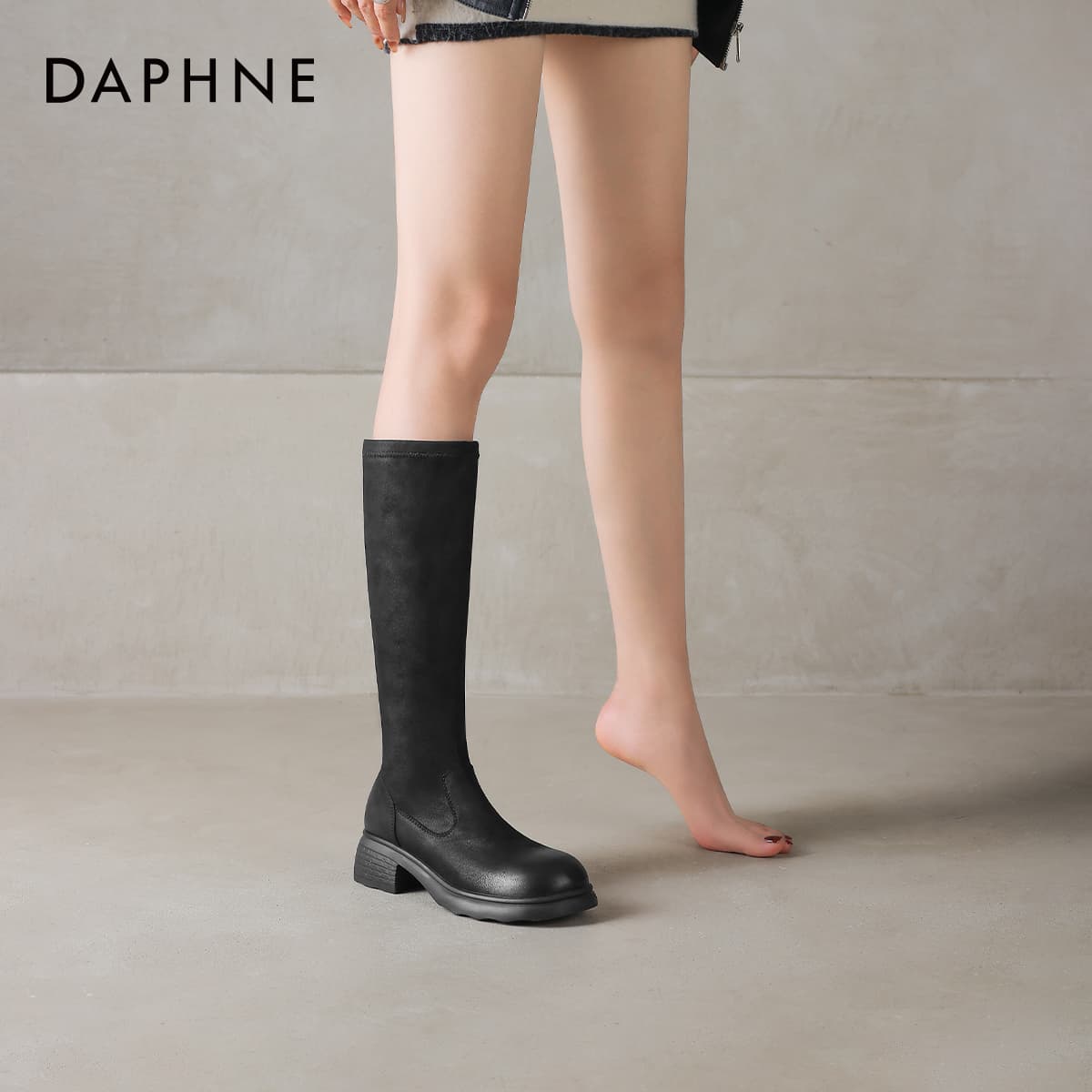 Ботинки DAPHNE Колено Высокие сапоги Черные Женские - изображение 8