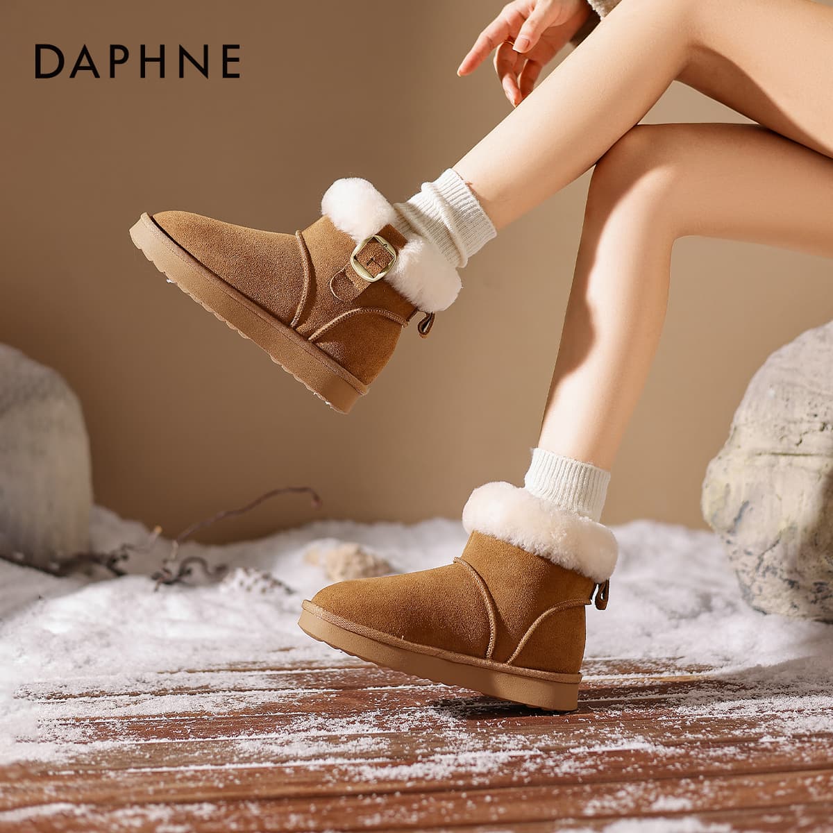 Ботинки зимние DAPHNE Сноубутсы Верблюжий цвет Женские - изображение 3