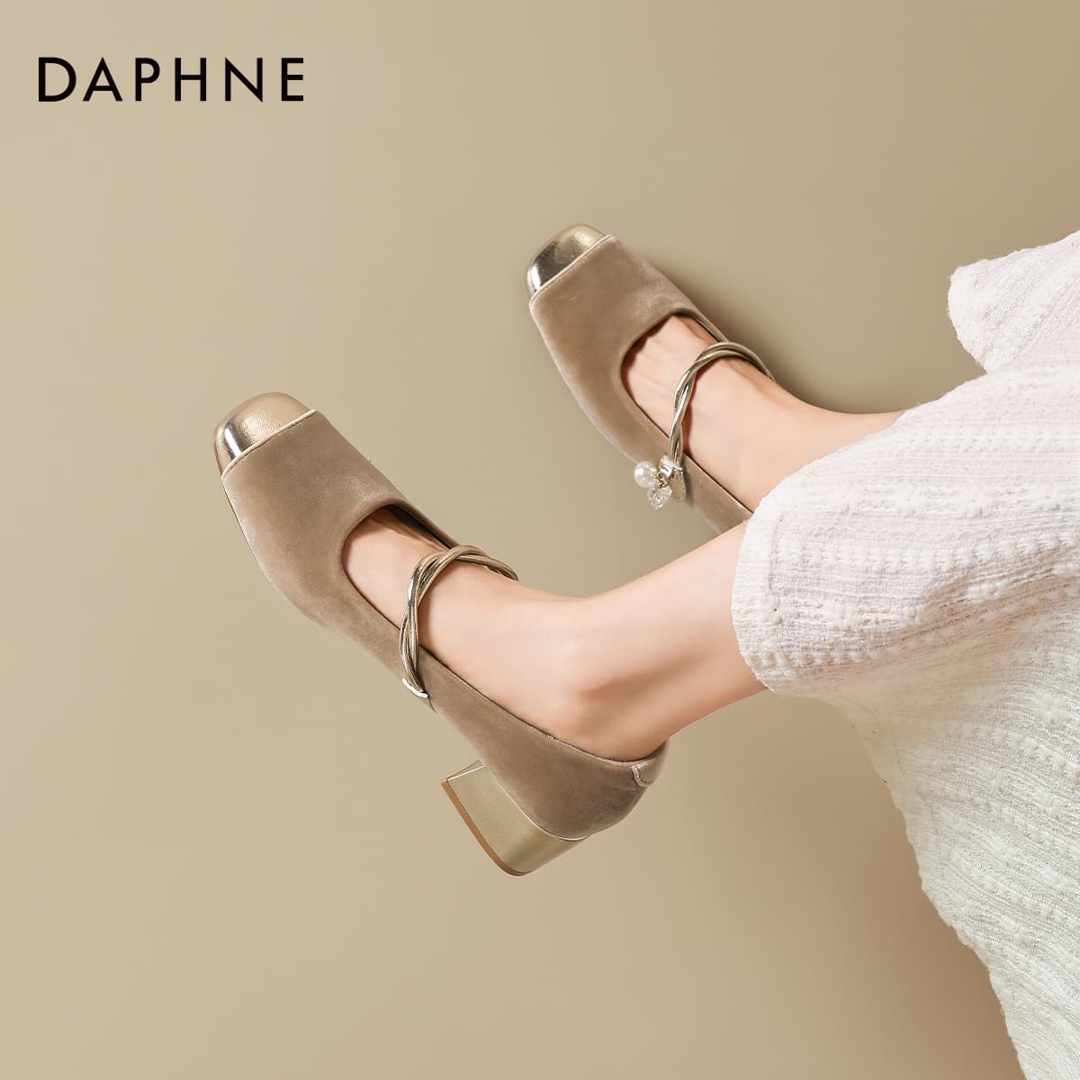 DAPHNE Текстиль Синтетическая кожа Туфли Мэри Джейн с грубым каблуком Женские - изображение 4