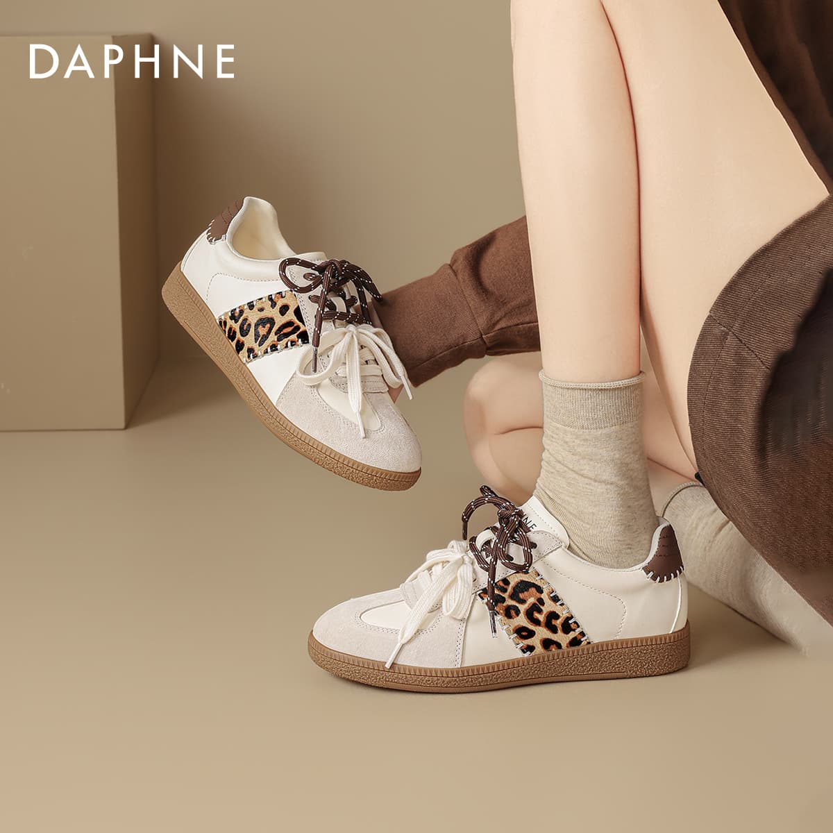 Кроссовки DAPHNE Кеды немецкой армии (GAT) Low Топ Бежевый Леопардовый принт Женские - изображение 5