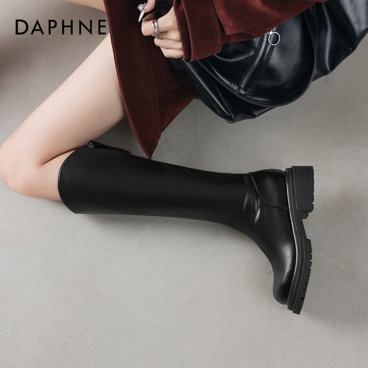 Ботинки DAPHNE Высокие сапоги до колена черные без подкладки женские - изображение 4