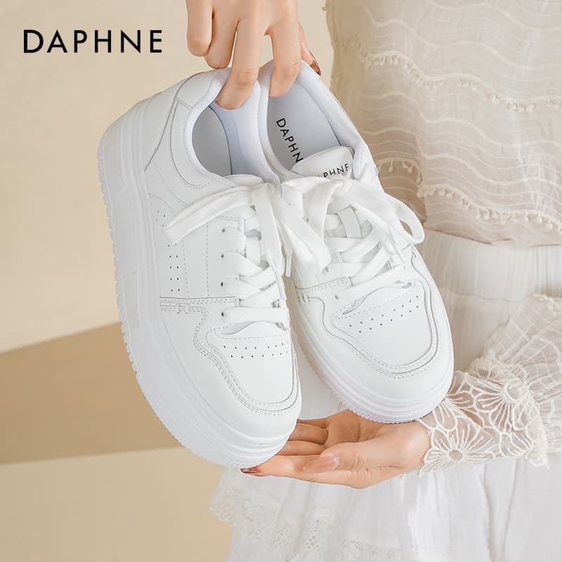 Кроссовки DAPHNE Скейтборд Кроссовки Низкий Топ Белый [Высота каблука 5 5 см] Женские - изображение 6