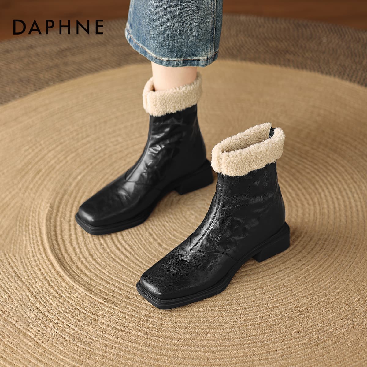 Сапоги DAPHNE Синтетическая кожа Французский винтаж Однотонный Утолщенный и с флисовой подкладкой Ветрозащитный Термический - изображение 7