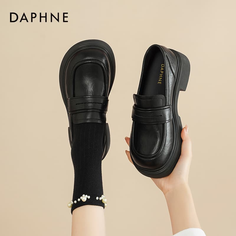 Лоферы DAPHNE Лоферы Низкий Топ Черный [Матовый Верх 4 см Каблук] Женские - изображение 5