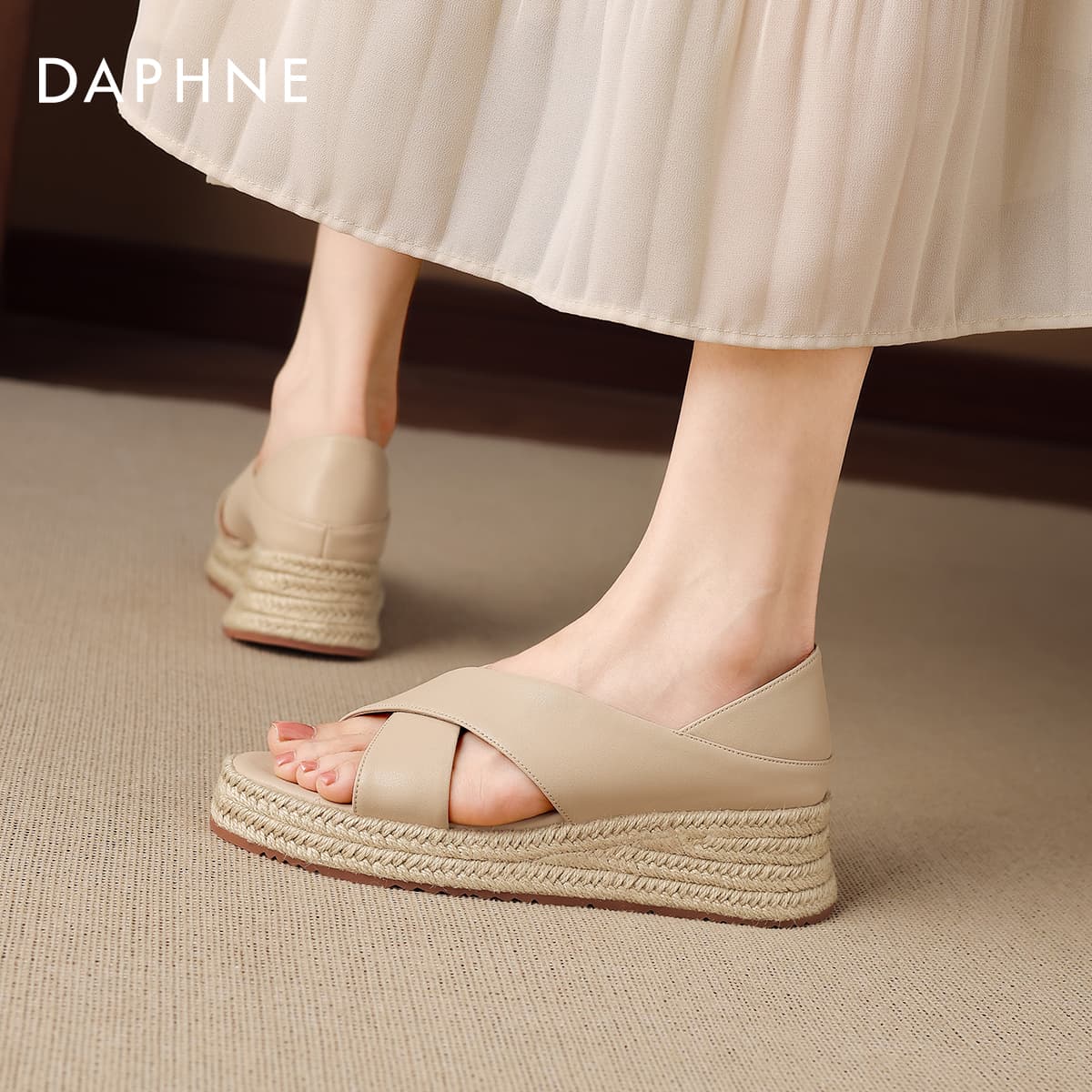 Шлёпанцы DAPHNE One Шнуровые Сандалии Абрикосовые Женские - изображение 6
