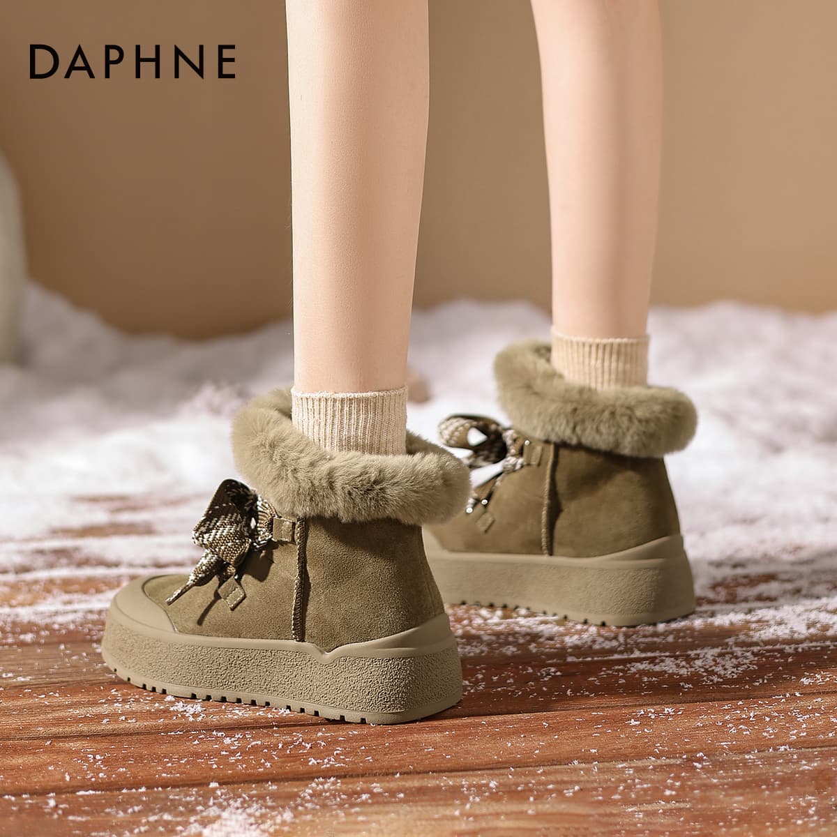 Ботинки зимние Daphne Сноубутсы Хаки Флис Утепленные Женские - изображение 6